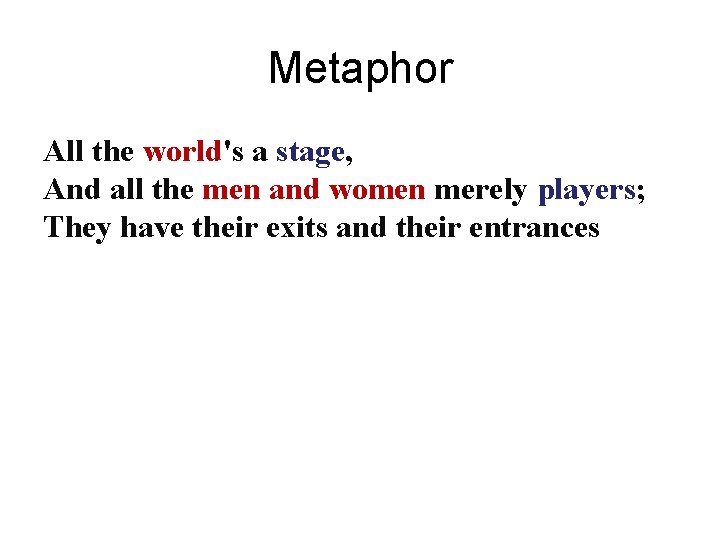 Metaphor All the world's a stage, And all the men and women merely players;