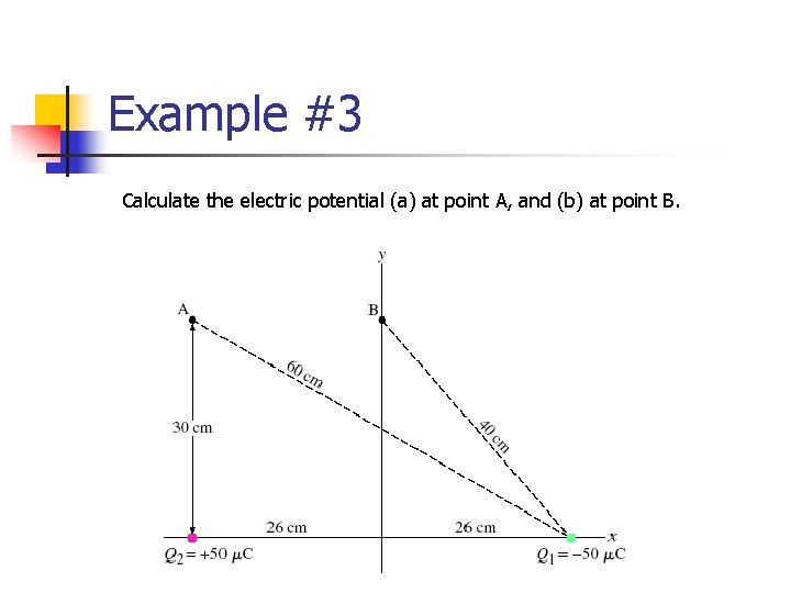 Example #3 Calculate the electric potential (a) at point A, and (b) at point