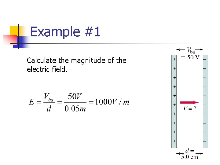 Example #1 Calculate the magnitude of the electric field. 