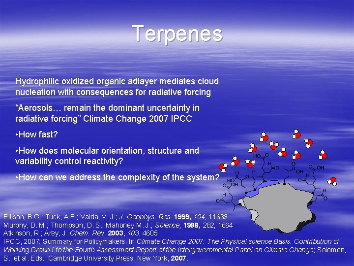 Terpenes Hydrophilic oxidized organic adlayer mediates cloud nucleation with consequences for radiative forcing “Aerosols…