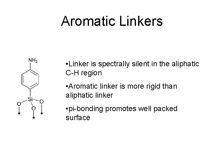 Aromatic Linkers • Linker is spectrally silent in the aliphatic C-H region • Aromatic