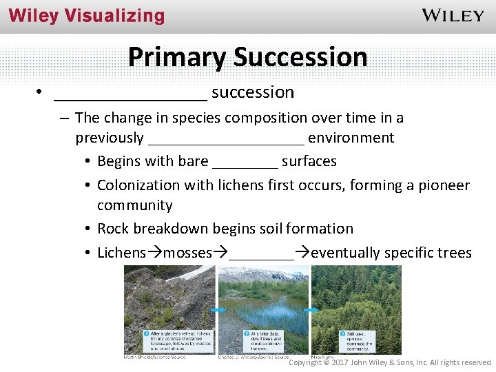 Primary Succession • ________ succession – The change in species composition over time in