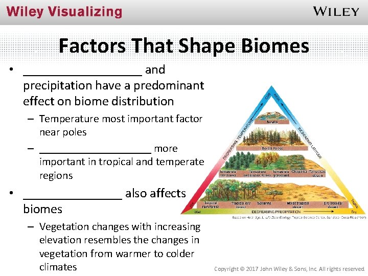 Factors That Shape Biomes • _________ and precipitation have a predominant effect on biome