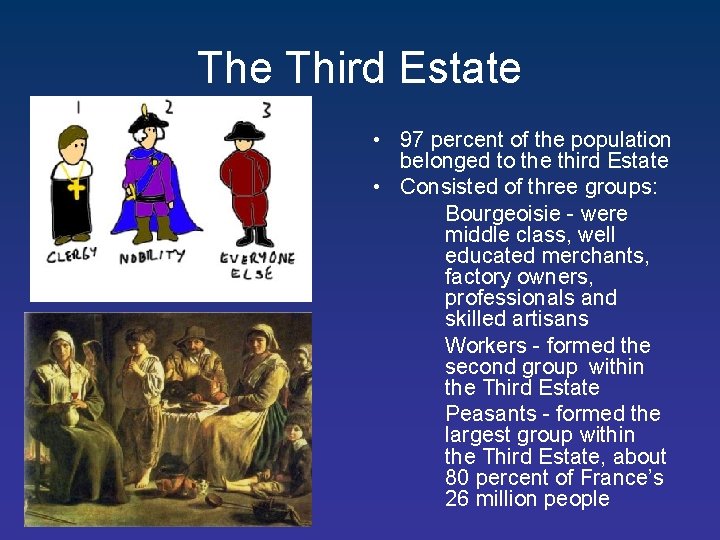 The Third Estate • 97 percent of the population belonged to the third Estate