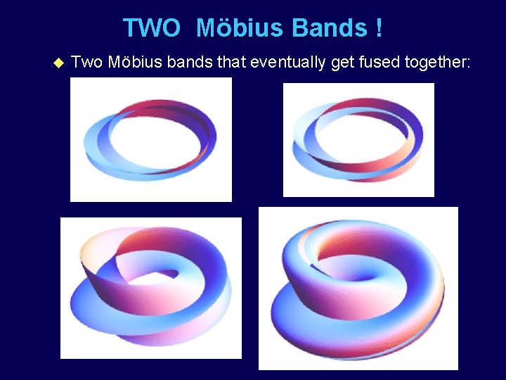 TWO Möbius Bands ! u Two Möbius bands that eventually get fused together: TWO Möbius Bands ! u Two Möbius bands that eventually get fused together: