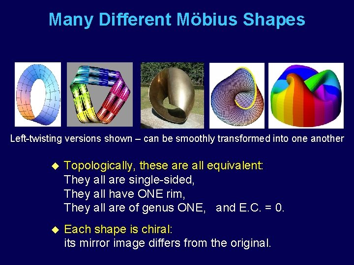 Many Different Möbius Shapes Left-twisting versions shown – can be smoothly transformed into one