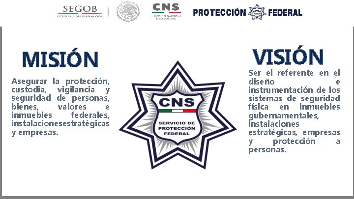 MISIÓN Asegurar la protección, custodia, vigilancia y seguridad de personas, bienes, valores e inmuebles