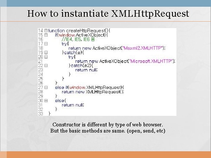 How to instantiate XMLHttp. Request Constructor is different by type of web browser. But