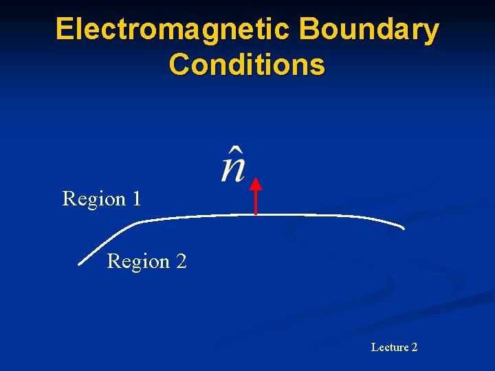 Electromagnetic Boundary Conditions Region 1 Region 2 Lecture 2 