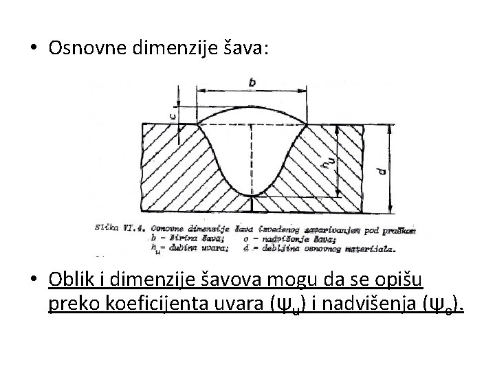  • Osnovne dimenzije šava: • Oblik i dimenzije šavova mogu da se opišu