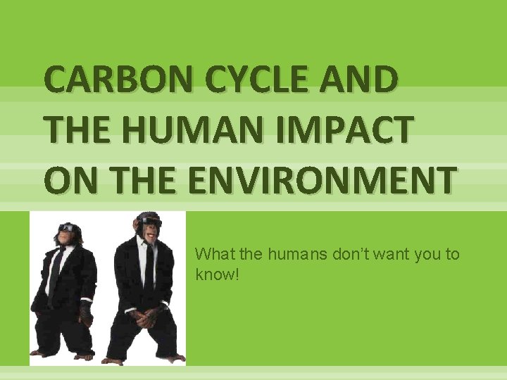 CARBON CYCLE AND THE HUMAN IMPACT ON THE ENVIRONMENT What the humans don’t want