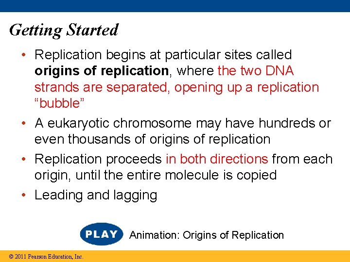 Getting Started • Replication begins at particular sites called origins of replication, where the