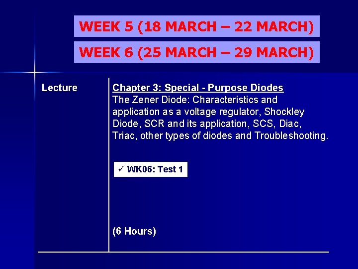 WEEK 5 (18 MARCH – 22 MARCH) WEEK 6 (25 MARCH – 29 MARCH)