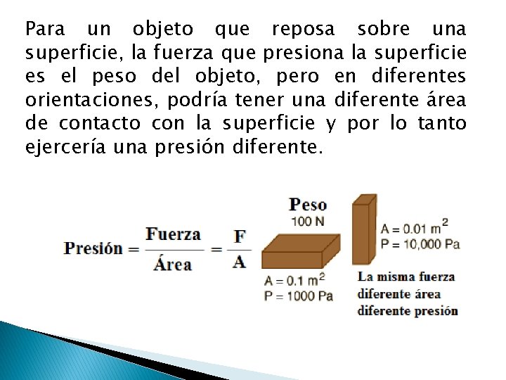 Para un objeto que reposa sobre una superficie, la fuerza que presiona la superficie