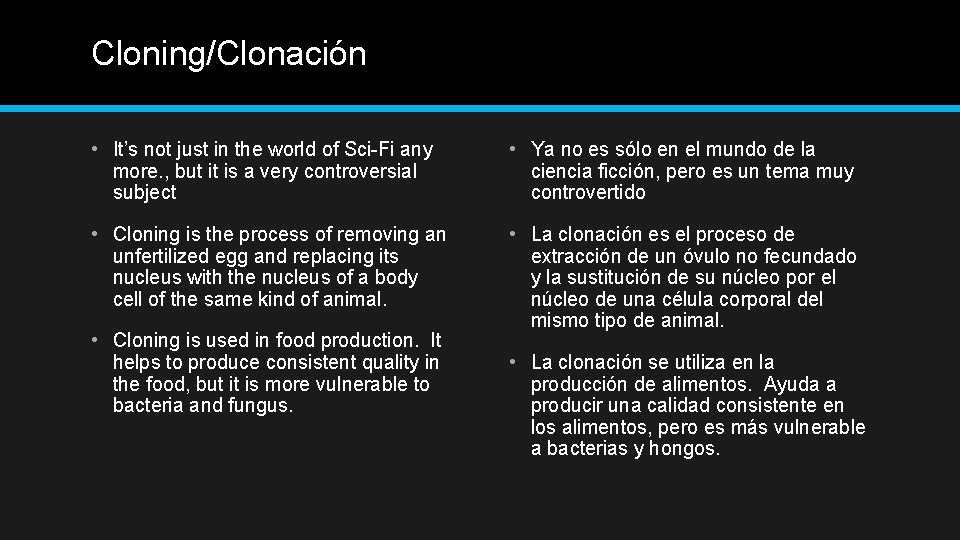 Cloning/Clonación • It’s not just in the world of Sci-Fi any more. , but