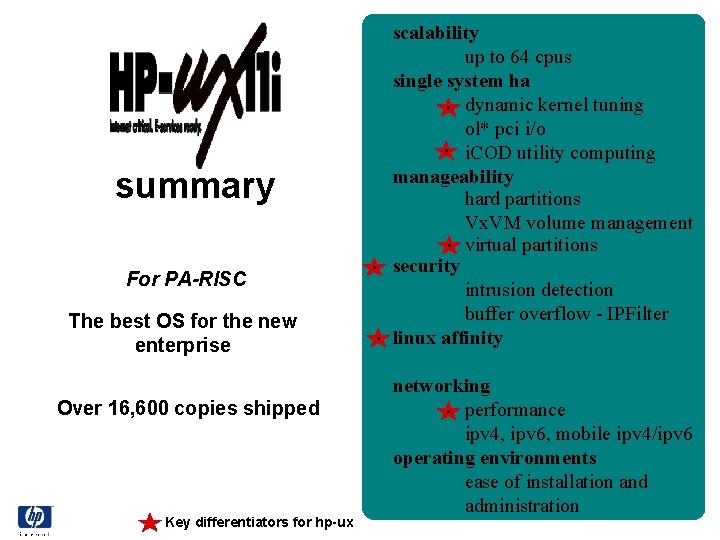 summary For PA-RISC The best OS for the new enterprise Over 16, 600 copies