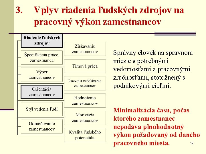 3. Vplyv riadenia ľudských zdrojov na pracovný výkon zamestnancov Správny človek na správnom mieste