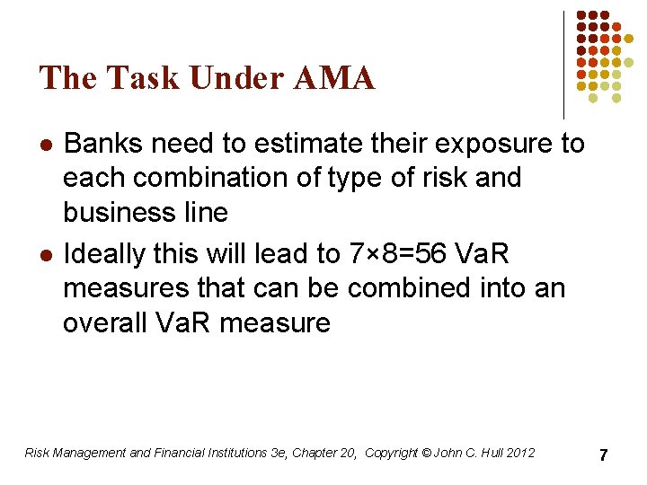 The Task Under AMA l l Banks need to estimate their exposure to each