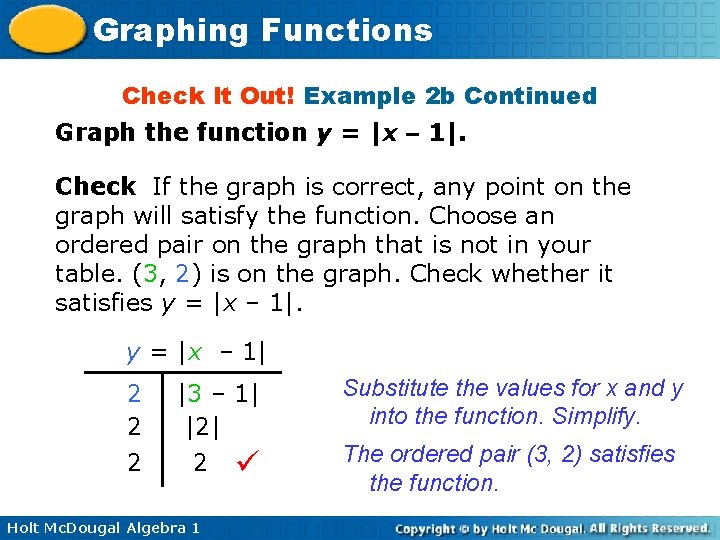 Graphing Functions Check It Out! Example 2 b Continued Graph the function y =