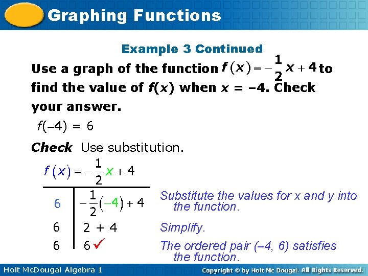Graphing Functions Example 3 Continued Use a graph of the function to find the