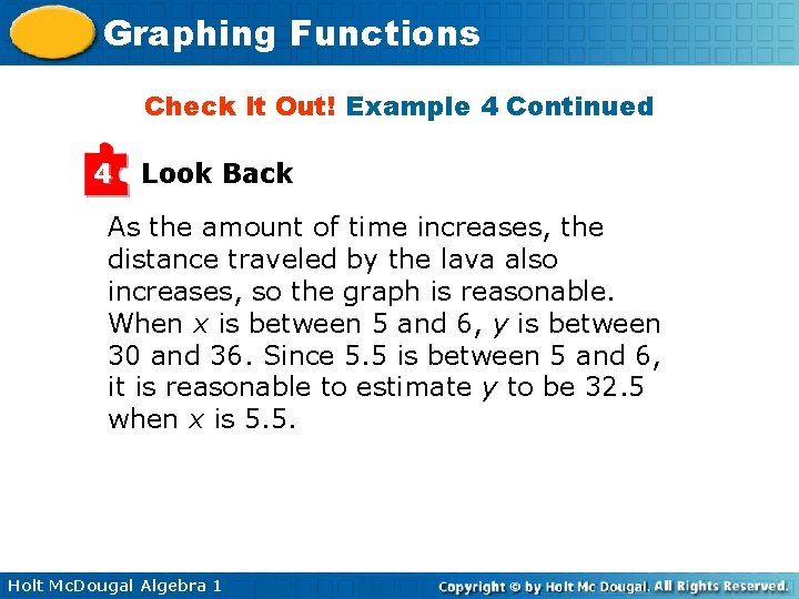 Graphing Functions Check It Out! Example 4 Continued 4 Look Back As the amount