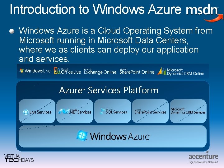 Introduction to Windows Azure is a Cloud Operating System from Microsoft running in Microsoft