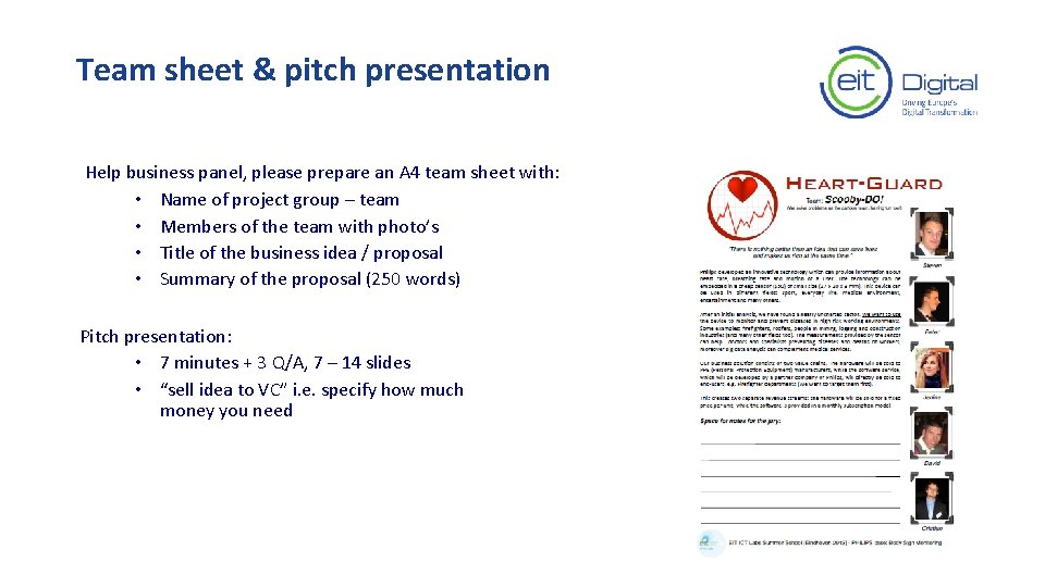Team sheet & pitch presentation Help business panel, please prepare an A 4 team