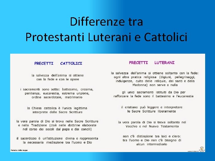 Differenze tra Protestanti Luterani e Cattolici 