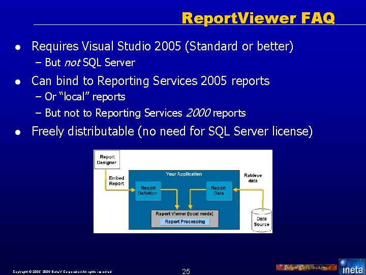 Report. Viewer FAQ l Requires Visual Studio 2005 (Standard or better) – But not