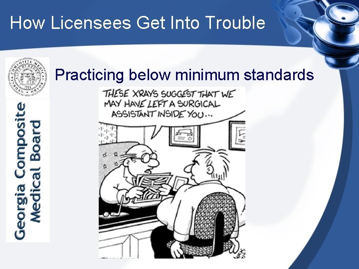 How Licensees Get Into Trouble Practicing below minimum standards 