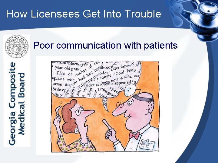 How Licensees Get Into Trouble Poor communication with patients 