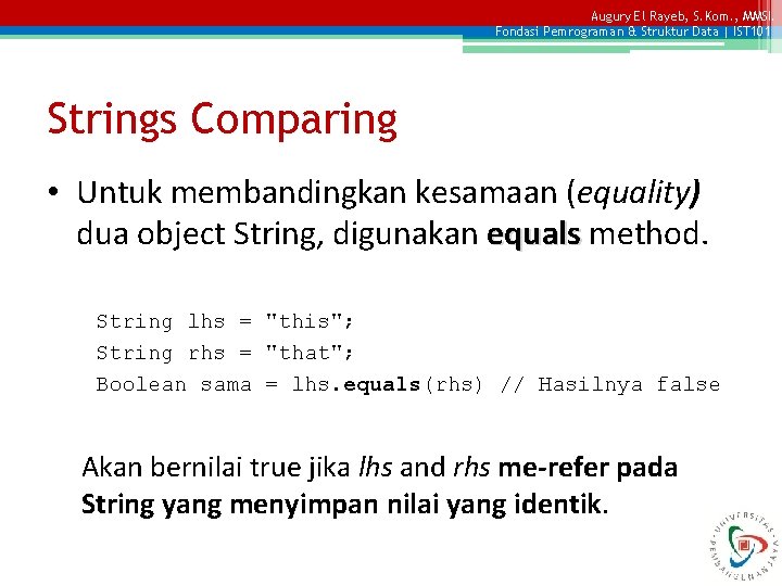 Augury El Rayeb, S. Kom. , MMSI. Fondasi Pemrograman & Struktur Data | IST