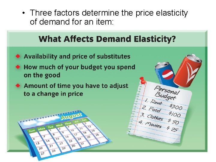  • Three factors determine the price elasticity of demand for an item: 