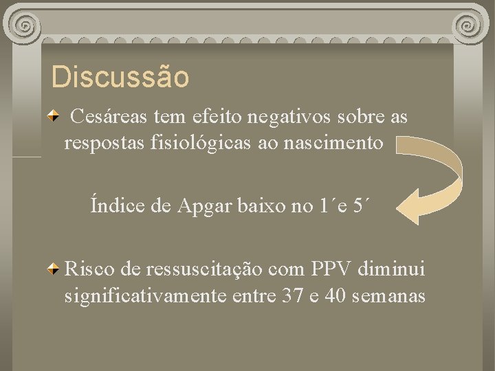 Discussão Cesáreas tem efeito negativos sobre as respostas fisiológicas ao nascimento Índice de Apgar