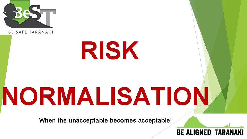 RISK NORMALISATION When the unacceptable becomes acceptable! 