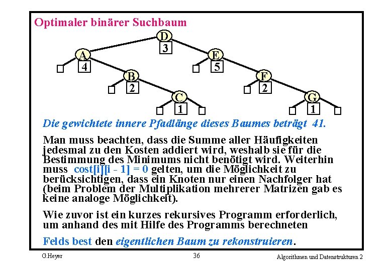 Optimaler binärer Suchbaum D 3 A E 4 5 B F 2 2 C