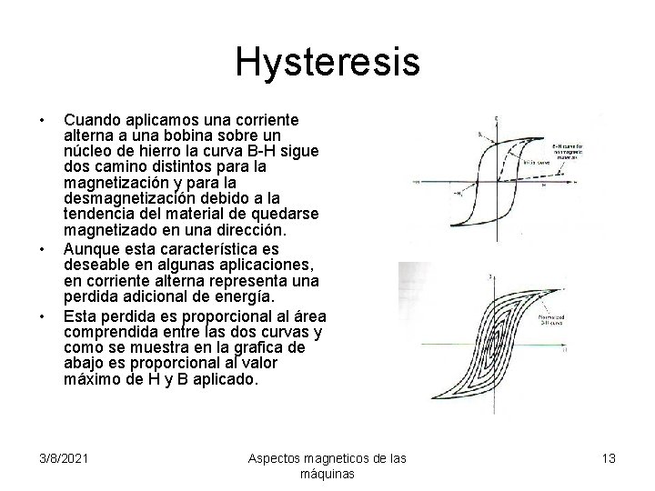 Hysteresis • • • Cuando aplicamos una corriente alterna a una bobina sobre un