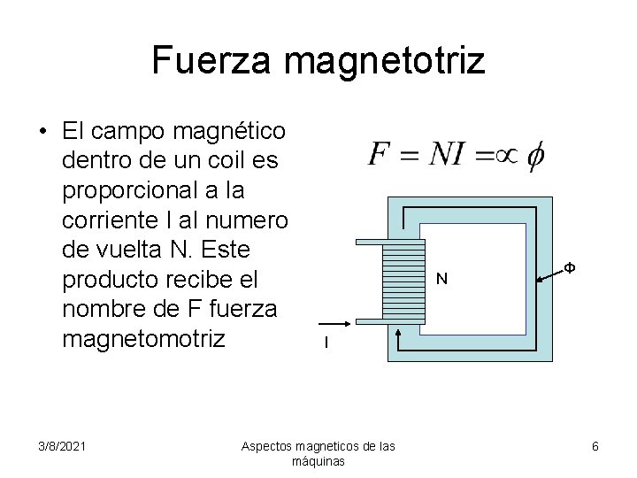 Fuerza magnetotriz • El campo magnético dentro de un coil es proporcional a la