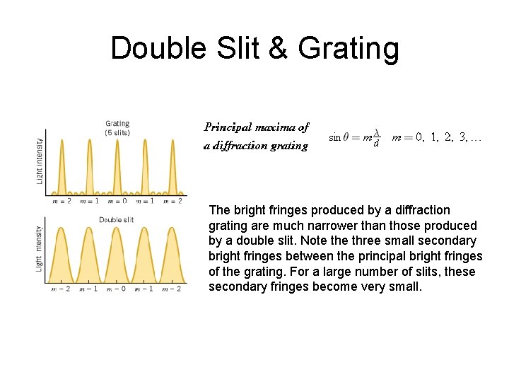 Double Slit & Grating The bright fringes produced by a diffraction grating are much