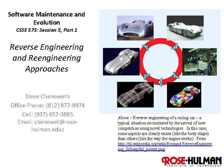 Software Maintenance and Evolution CSSE 575: Session 5, Part 1 Reverse Engineering and Reengineering