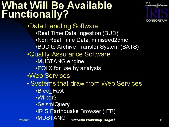 What Will Be Available Functionally? • Data Handling Software: • Real Time Data Ingestion