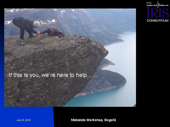 If this is you, we’re here to help…… July 28, 2014 Metadata Workshop, Bogotå