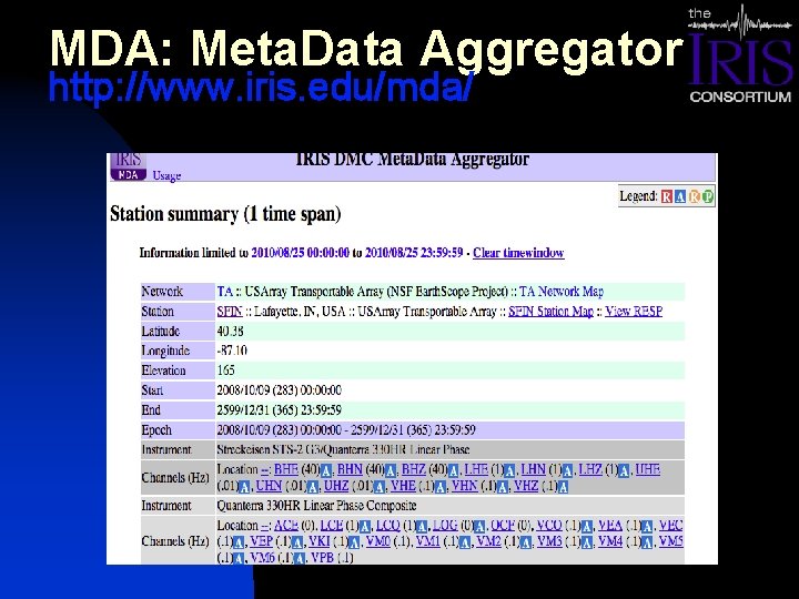 MDA: Meta. Data Aggregator http: //www. iris. edu/mda/ 
