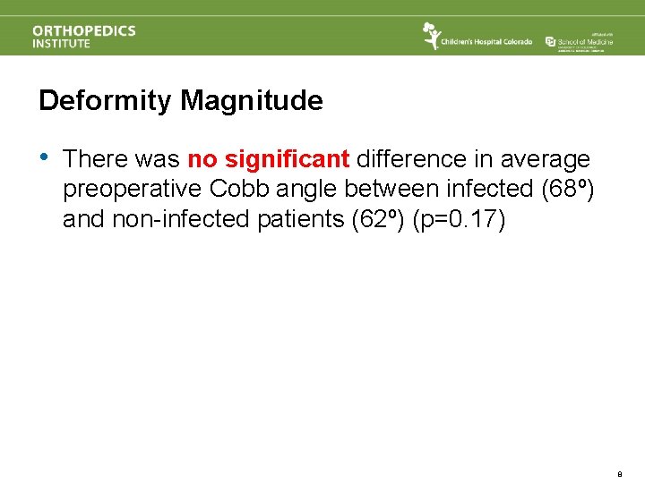 Deformity Magnitude • There was no significant difference in average preoperative Cobb angle between