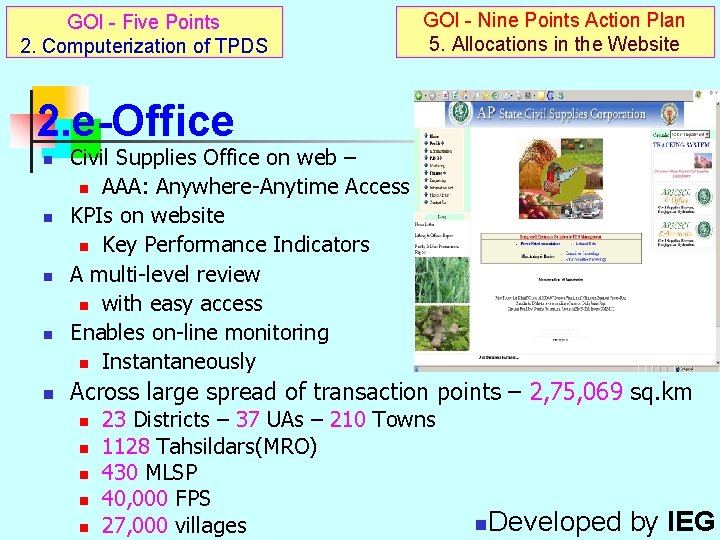 GOI - Five Points 2. Computerization of TPDS GOI - Nine Points Action Plan