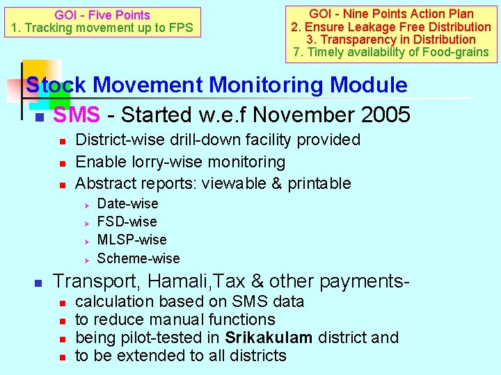 GOI - Five Points 1. Tracking movement up to FPS GOI - Nine Points