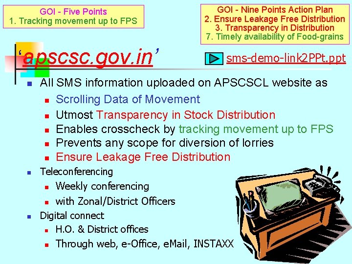 GOI - Five Points 1. Tracking movement up to FPS ‘apscsc. gov. in’ n