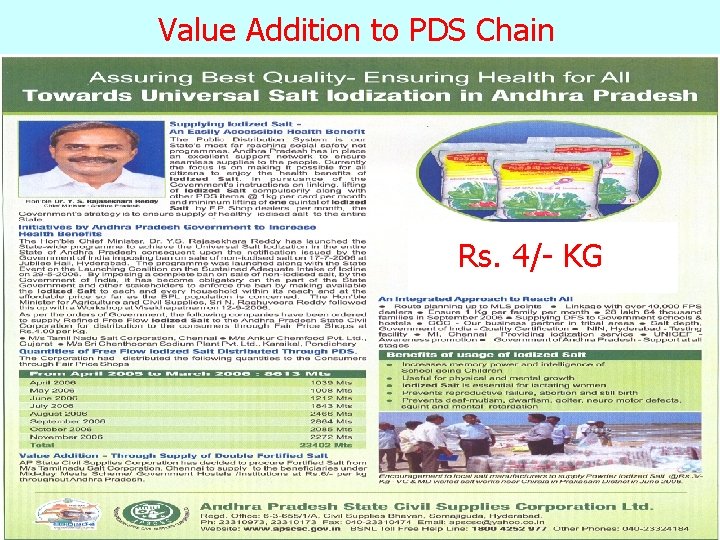 Value Addition to PDS Chain Rs. 4/- KG 