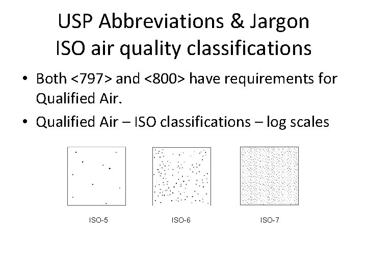USP Abbreviations & Jargon ISO air quality classifications • Both <797> and <800> have USP Abbreviations & Jargon ISO air quality classifications • Both <797> and <800> have