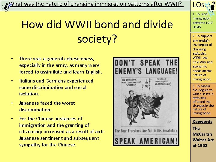 What was the nature of changing immigration patterns after WWII? How did WWII bond What was the nature of changing immigration patterns after WWII? How did WWII bond
